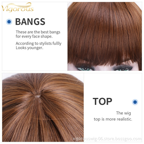Top Quality Short Straight Bob Wigs For Black Women with Bang Heat Resistant Synthetic Non Lace Brown Wigs Wholesale Price
